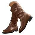 thumbnail image 3 of UngA Women Boots Shark Boots Fold Over Chunky Heel Snip Toe Cowboy Cowgirl Pull On Mid-Calf Boots for Women Brown,Size 7, 3 of 7