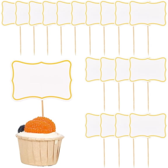 1set 1 set Paper Blackboard Cake Toppers Cake Insert Cards for Cake Decoration with Bamboo Stick White 57x88x0.5mm