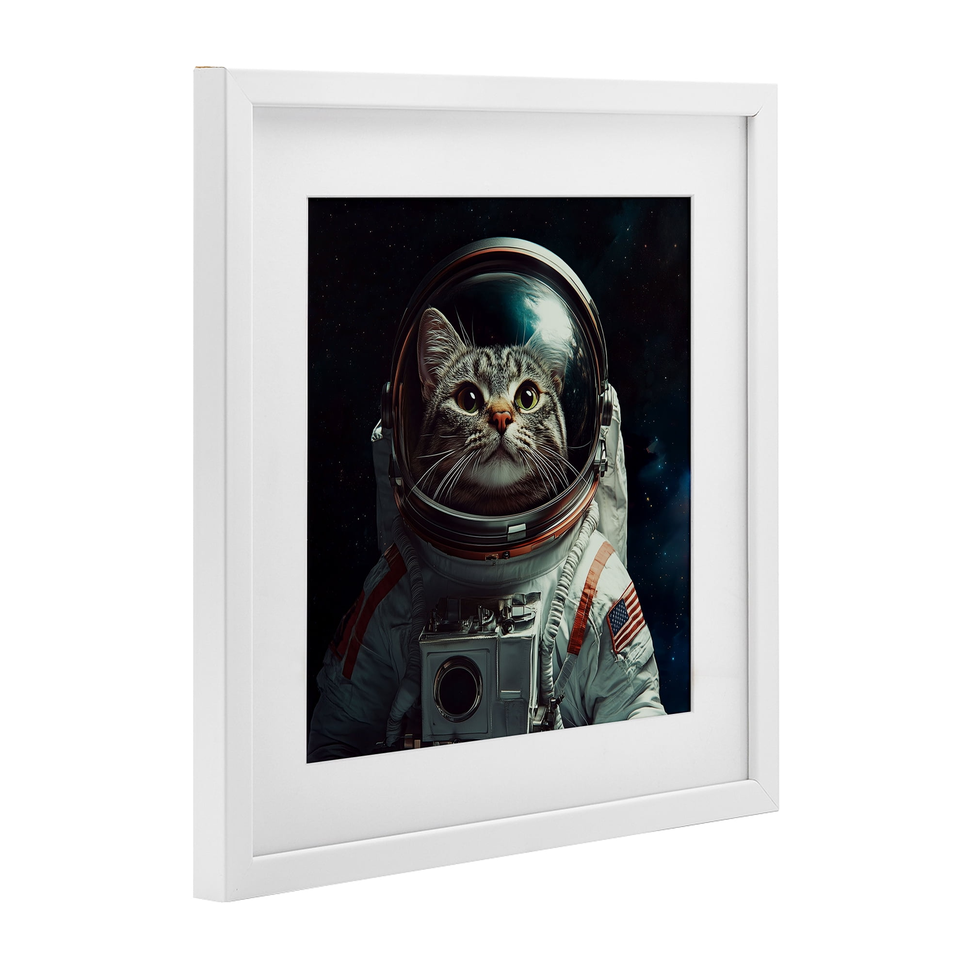 Catstronaut Cat Astronaut White Framed Print Under Glass, design by Jim Baldwin