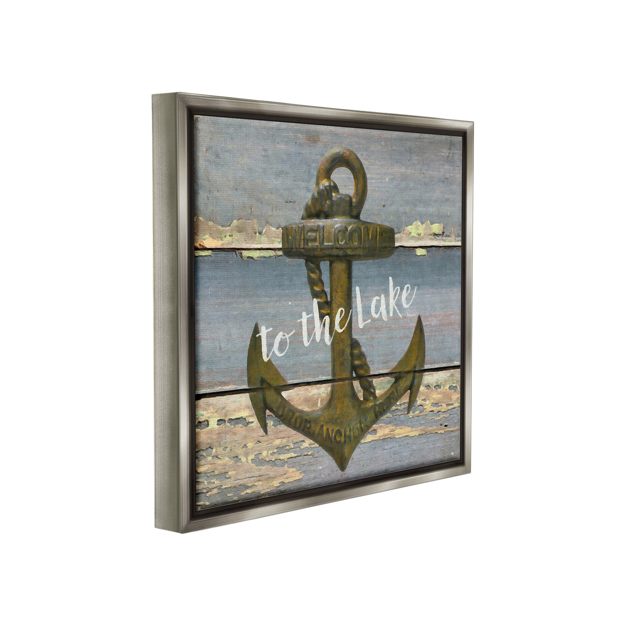 Stupell Industries Rustic Welcome Anchor Nature Painting Gray Floater Framed Canvas Art Print Wall Art, 18 x 18