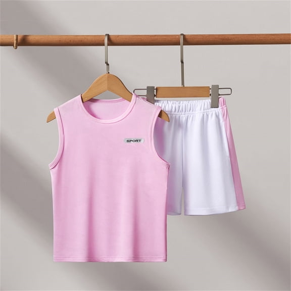LJEFF Girls 2PC Quick-Dry Sleeveless Set, Lightweight Breathable Loose Elastic Waist Kilds Summer Fitness Set Pink Size 8