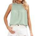 thumbnail image 2 of Delayuji Womens Dot Tank Tops Summer Sleeveless Mock Neck Shirred T Shirts Casual Linen Blend Keyhole Back Tie Knot Tops Green M Water Wave Jacquard Short Sleeve Shirts for Women, 2 of 4