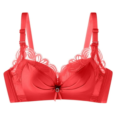 Yyeselk Lace Bras for Women Full Coverage Supportive Lightly Lined Cup Bra Push Up Comfort Breathable Adjustable Strap Bra Daily Bra Red XXL