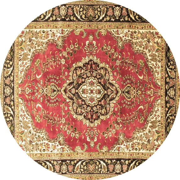 Ahgly Company Indoor Round Medallion Brown Traditional Area Rugs, 8' Round