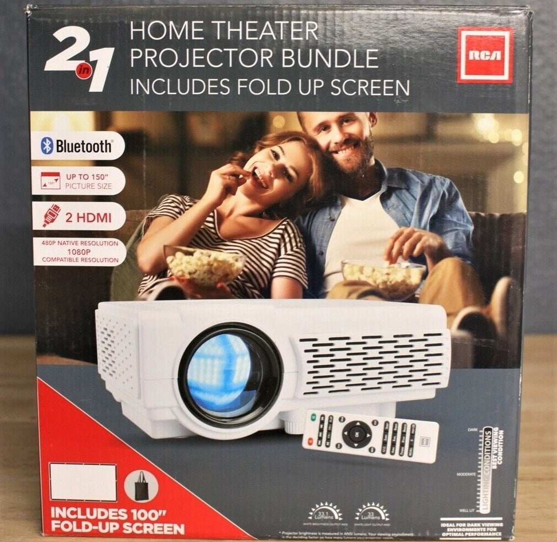 Restored RCA Home Theater Projector Bundle 480p Native 1080P Compatible
