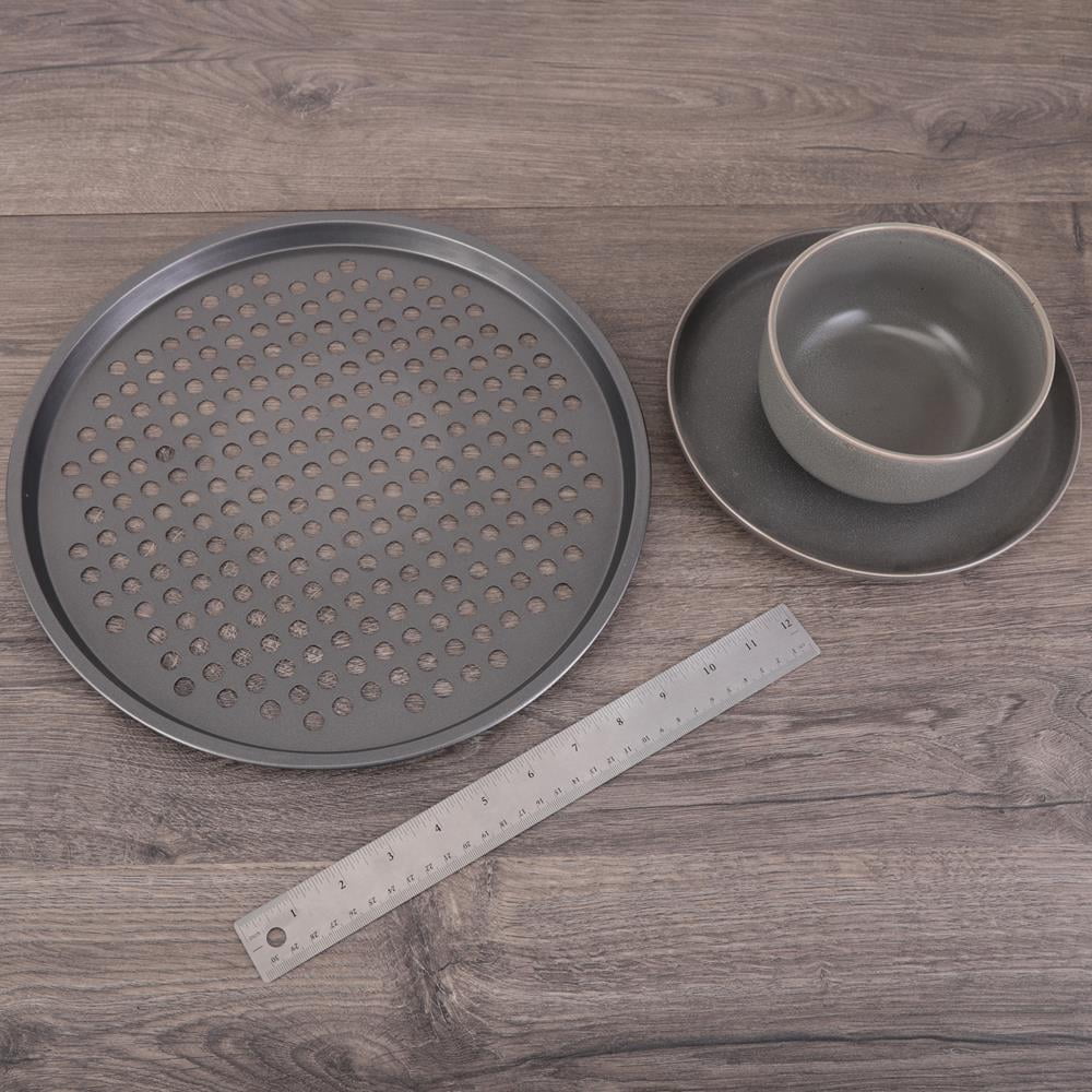 NutriChef 14” Non-Stick Pizza Pan, Gray Carbon Steel Commercial Grade Restaurant Quality Bakeware