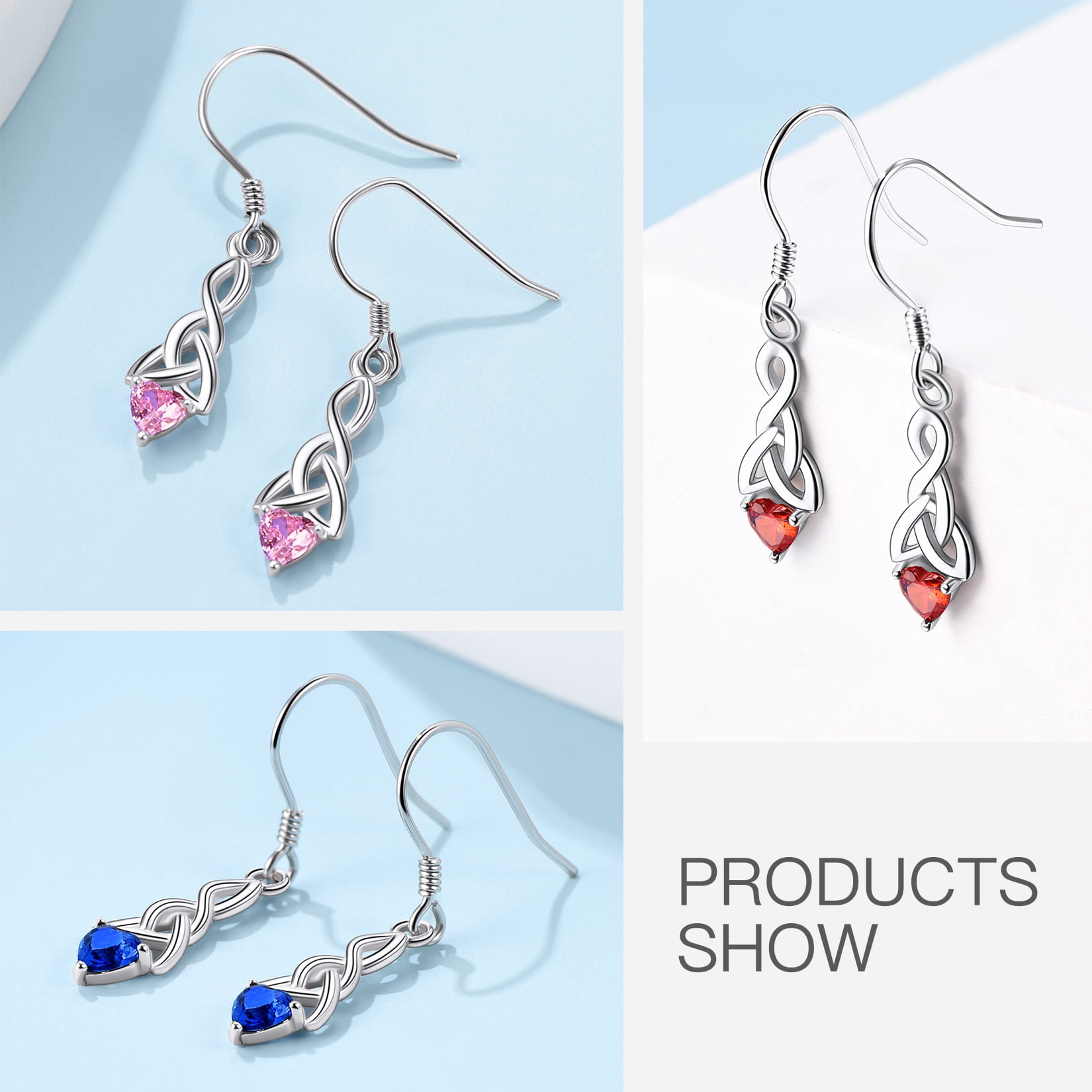 Suplight Silver Celtic Knot Heart Dangle Earrings with Birthstone, Irish Celtic Jewelry for Women