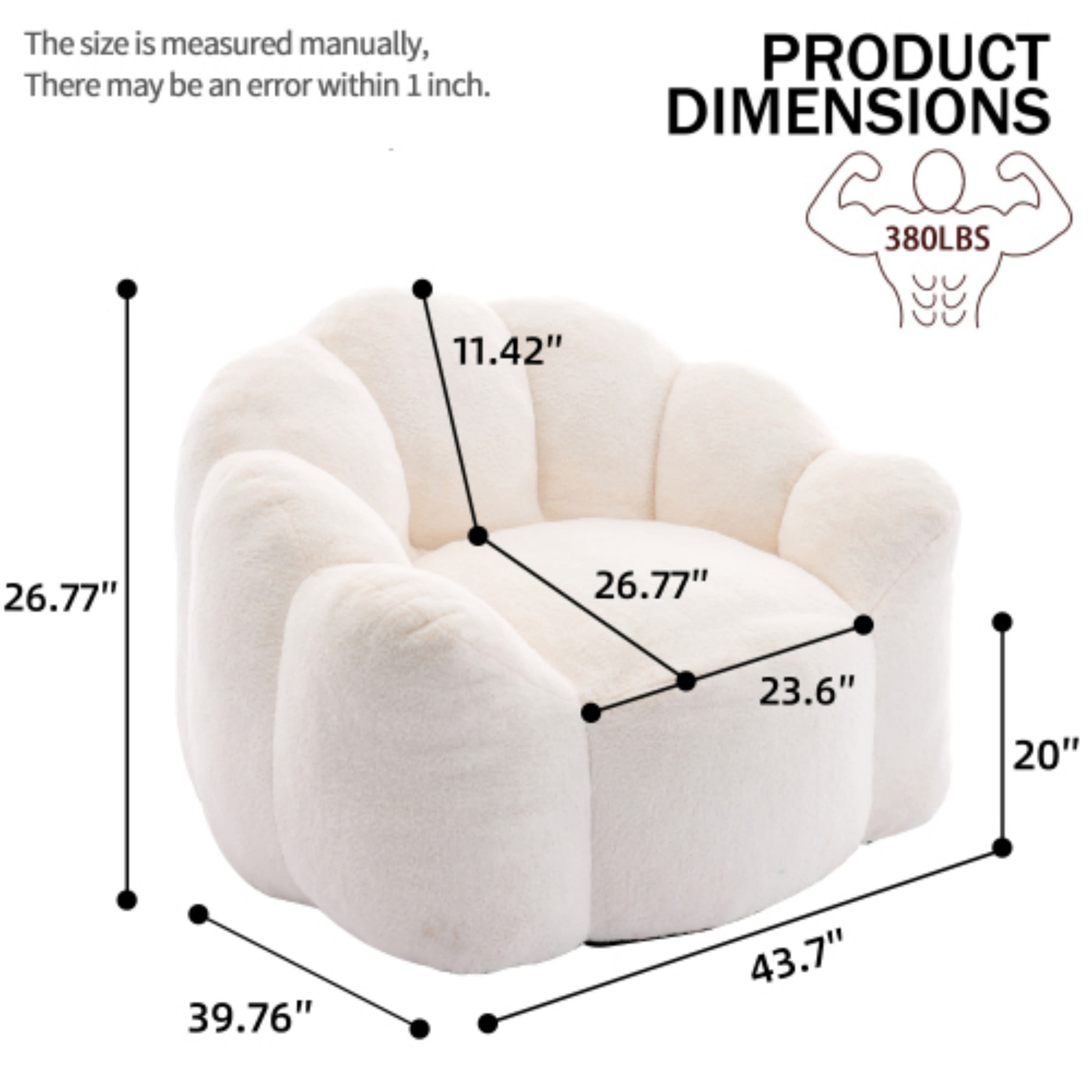Lotus Bean Bag Sofa Chair for Adults, Memory Foam Lounge Chair with Pull Ring, Lazy Floor Sofa for Living Room Bedroom, White