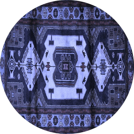 Ahgly Company Machine Washable Indoor Round Persian Blue Traditional Area Rugs, 6' Round