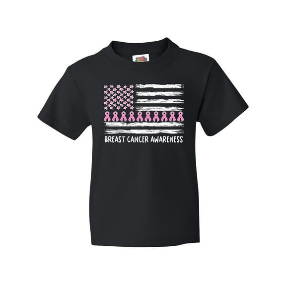 Inktastic Breast Cancer Awareness Pink Ribbons and Flag Youth T-Shirt