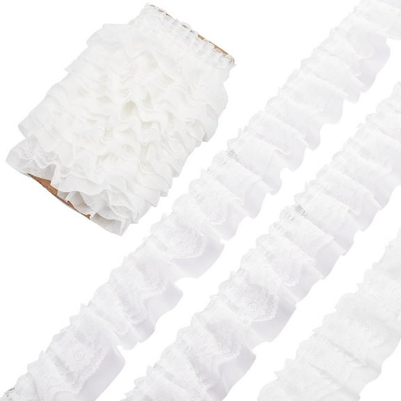 1Bag 11 Yards White Double-Layer Pleated Chiffon Lace Trim 5cm Wide 2-Layer Gathered Ruffle Trim Edging Tulle Trimmings Fabric Ribbon for Home DIY Sewing Crafts Costume Pillowcase Embellishments