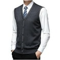 thumbnail image 3 of YLSDY Men's V-Neck Knit Sweater Vest Button Down Sleeveless Pullover Wear Outerwear Dark Gray L, 3 of 4