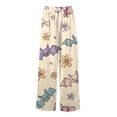 thumbnail image 6 of WTOBBY Women's Casual Halloween Print Elastic Waist Drawstring Pockets Wide Leg Straight Trousers, Seasonal Novelty Comfort Pants,Beige L, 6 of 6