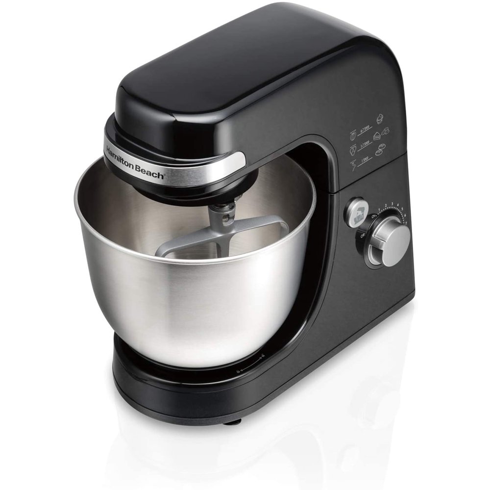Hamilton Beach Electric Stand Mixer, 4 Quarts, Dough Hook, Flat Beater