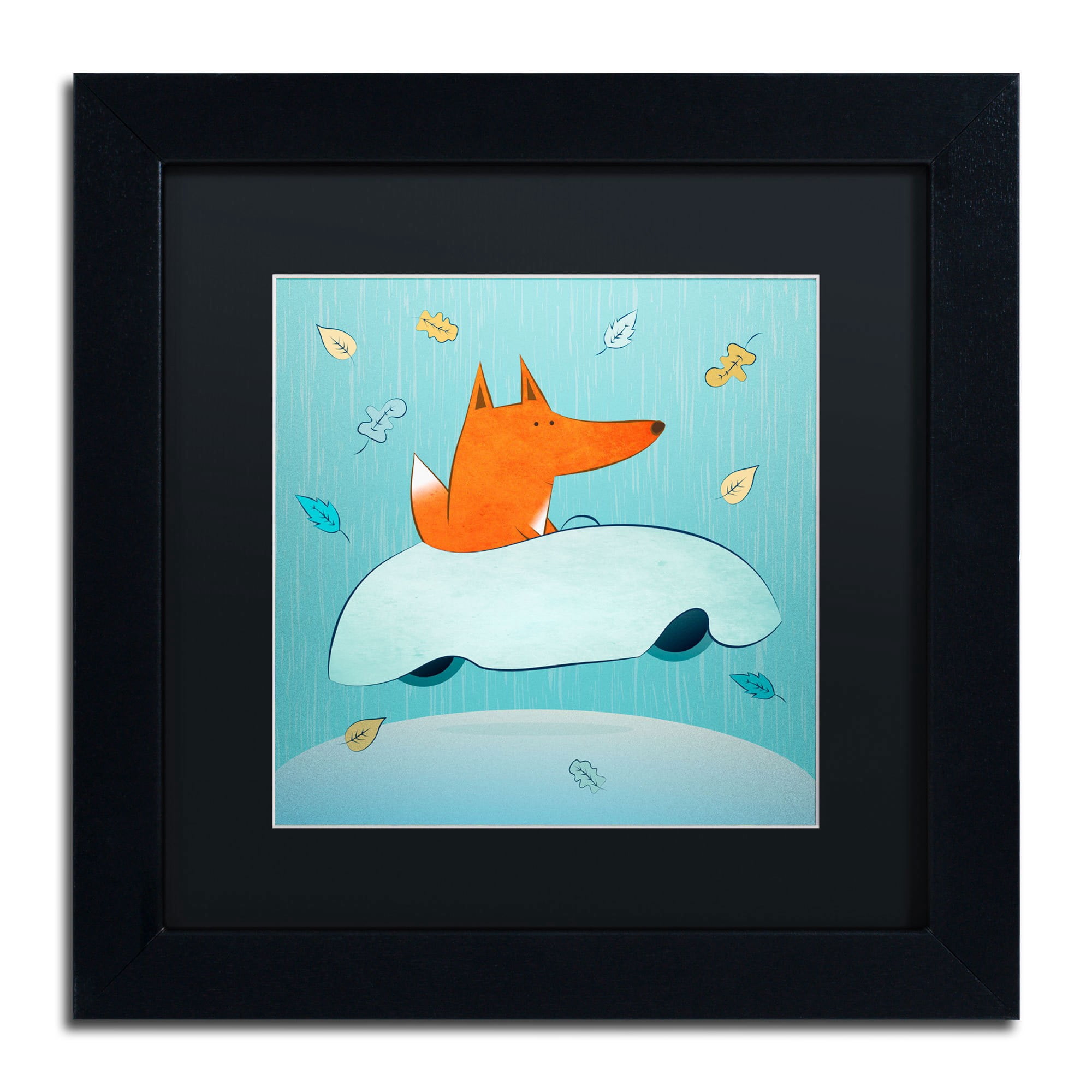Carla Martell 'Fox in Car' Black Matted Framed Art