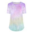 thumbnail image 5 of mfyjkho Tops De Tallas Grandes, Jersey De Mujer De Manga Corta Con Cuello Redondo, Plisado En El Pecho, Estampado De Color Degradado Tops De Gimnasio Para Mujer M, 5 of 5