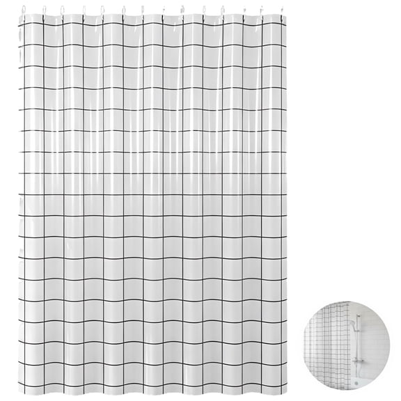 Geometric Pattern Shower Curtain, 70.9 x 78.7 in / 180 x 200 cm Black White Plaid Thick PEVA Fabric, Waterproof Mould-Resistant, Leak-Proof Modern Shower Shade with Hooks for Bathroom Decoration