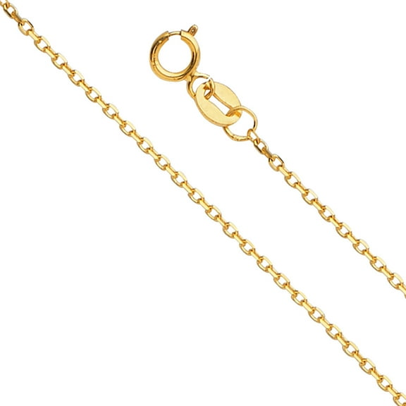 14k Yellow Gold 1.2mm Oval Diamond-Cut Solid Rolo Chain Link Necklace 18" Jewelry Female Unisex
