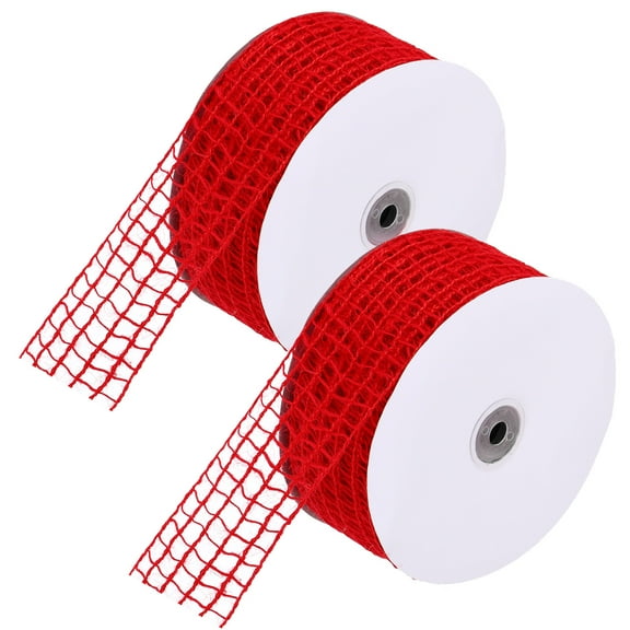 Uxcell Mesh Burlap Wired Ribbon, 2.5 Inch x 30 Yard Natural Jute Fabric Ribbons for Christmas Halloween Party Weddings DIY Crafts Red 2 Pcs