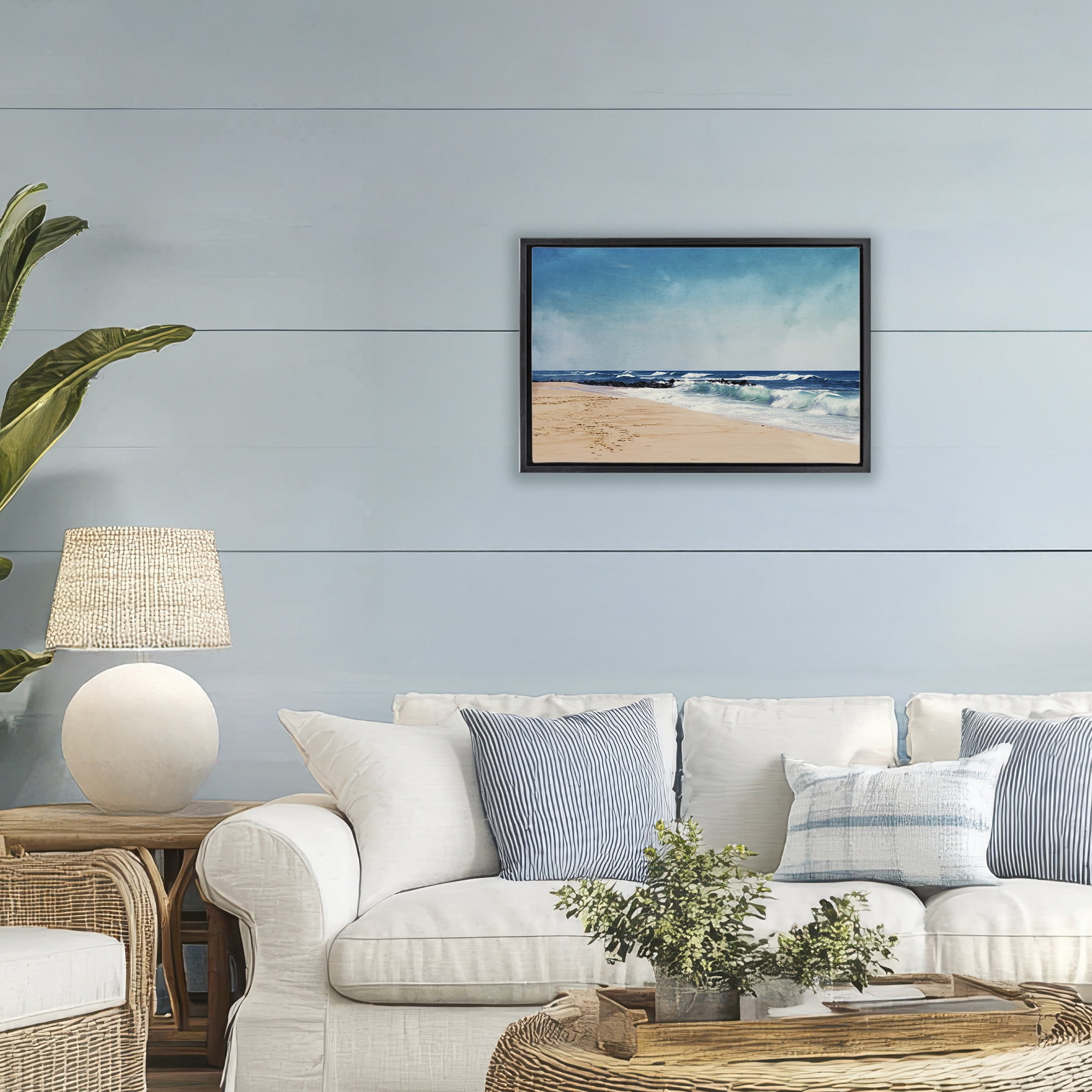 Stupell Industries Atlantic Waves Shoreline Black Framed Floater Canvas Wall Art, design by Dirk Wüstenhagen