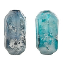 DecMode 12", 11"H Handmade Blown Blue Glass Vase, Set of 2