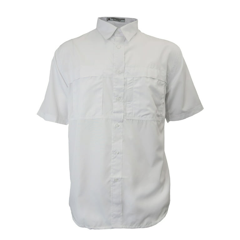 Tiger Hill Men's Pescador Polyester Fishing Shirt Short Sleeves-White LG