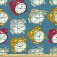 thumbnail image 2 of Ambesonne Time Themed Fabric by the Yard Upholstery, Alarm Clocks Pattern, 1 Yard, Dark Turquoise Orange, 2 of 5