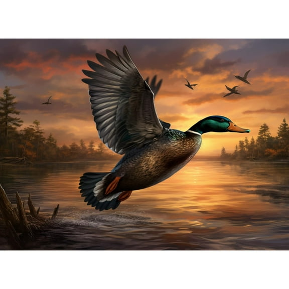 Mallard Fly over Lake Sunset DIY 5D Diamond Art Painting by Number Kits for Adults Paint with Round Full Drill Diamond Gems Painting Art Craft for Home Wall Decor 11.8x15.8in(2)