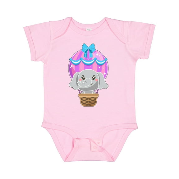 Inktastic Cute Baby Elephant in a Pink Hot Air Balloon Boys or Girls Baby Bodysuit