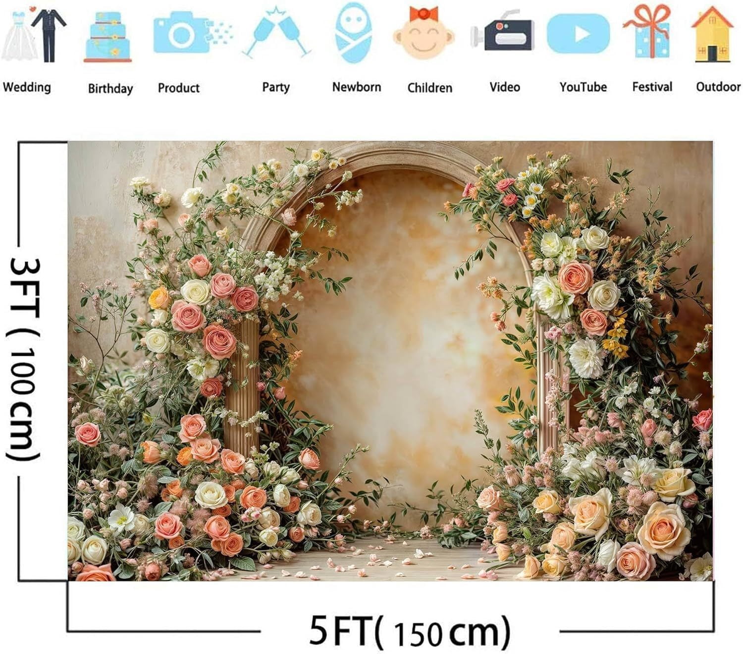 Flower Wall Backdrops Arch Pregnant Wedding Party Supplies Valentine's Day Mother's Day Event Bridal Shower, Baby Shower Banner Photo Shoot Portrait Photo Background 9X6ft