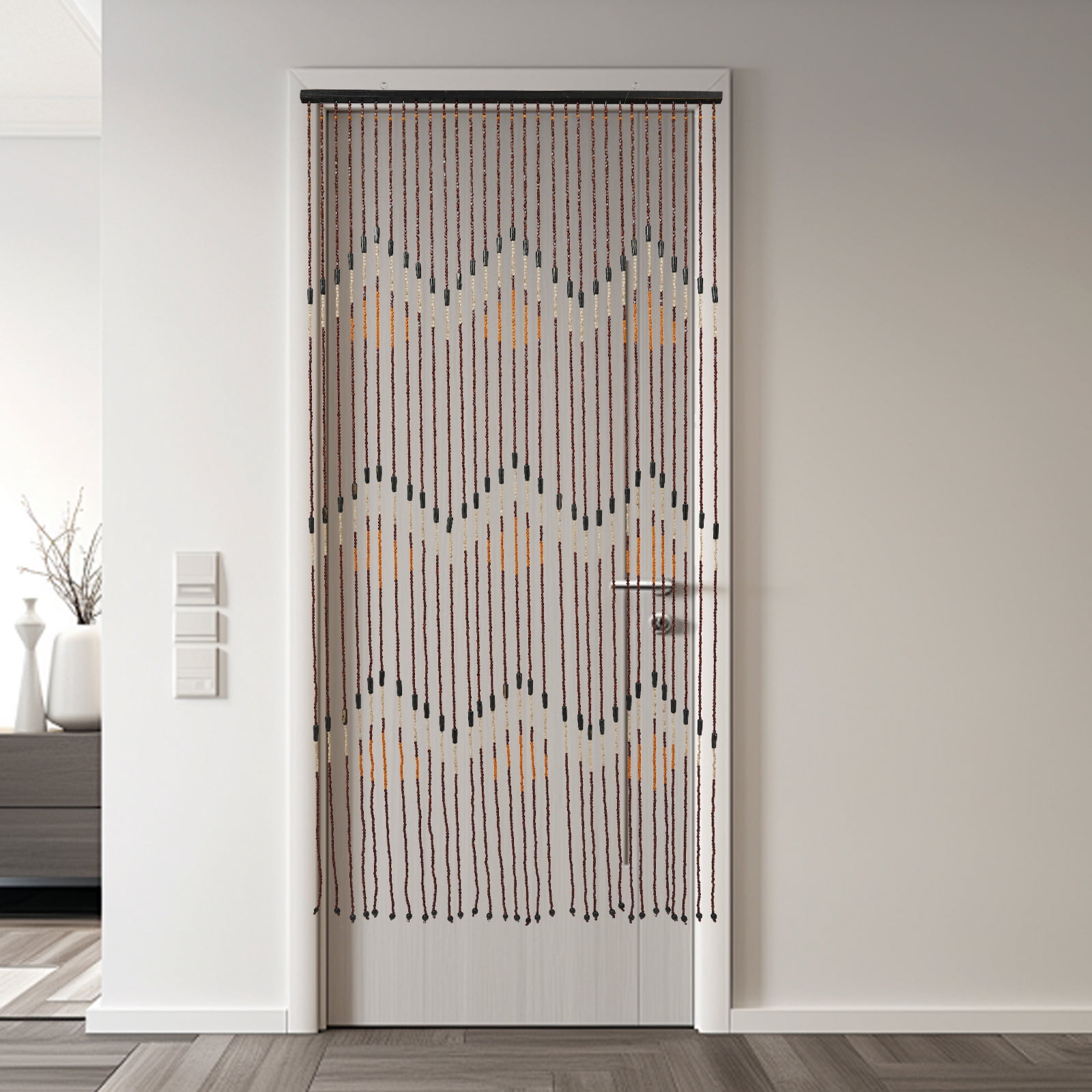 Colorful Beaded Door Curtain, 90x195cm Bamboo Wood Beads, Foldable Lightweight Design, Perfect for Porches and Corridors