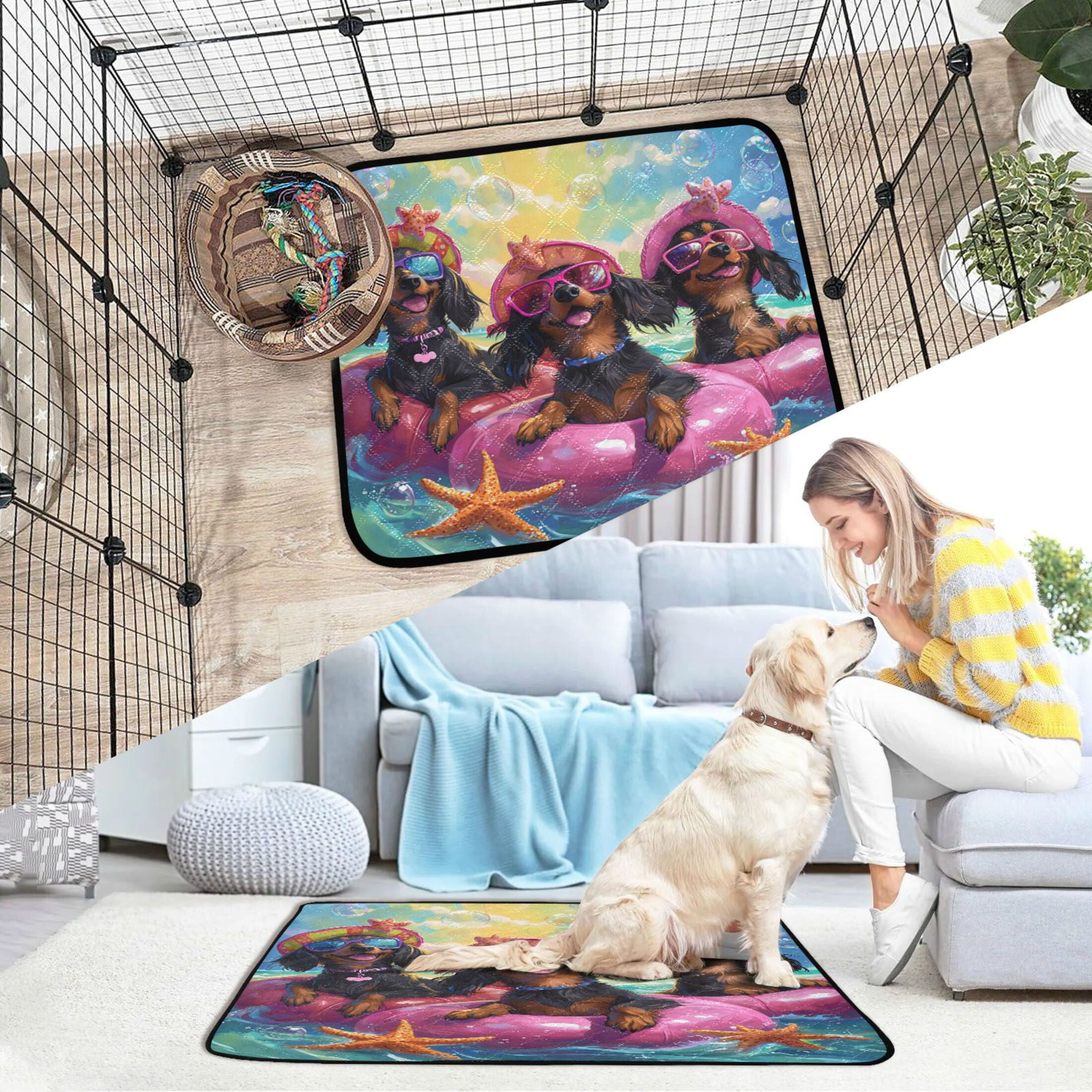 Qxltty Summer Dachshunds Cat litter Pads Pet Set of 2 Diaper Mats Center Anti-leakage Layer Absorbent Soft and Comfortable