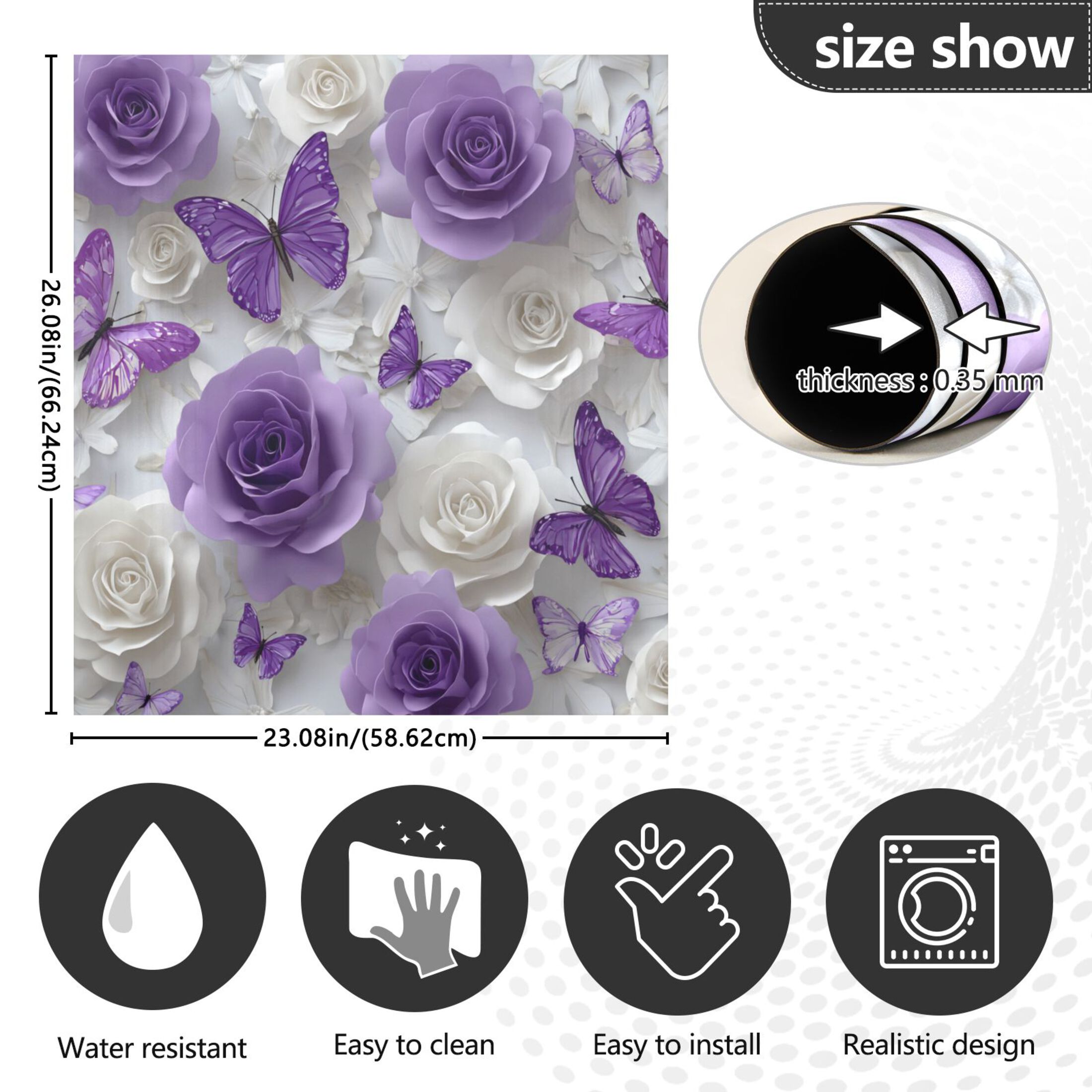 Dishwasher Magnetic Refrigerator Magnet Cover Sticker Home Decorative 23"x26" Purple Butterflies and White Roses