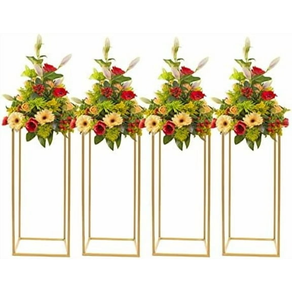4 Pcs Gold Flower Stand, 23.6 in Tall Wedding Flower Stand, Weddings Rectangular Vases Stand for Wedding Party Table Centerpiece Home Decor