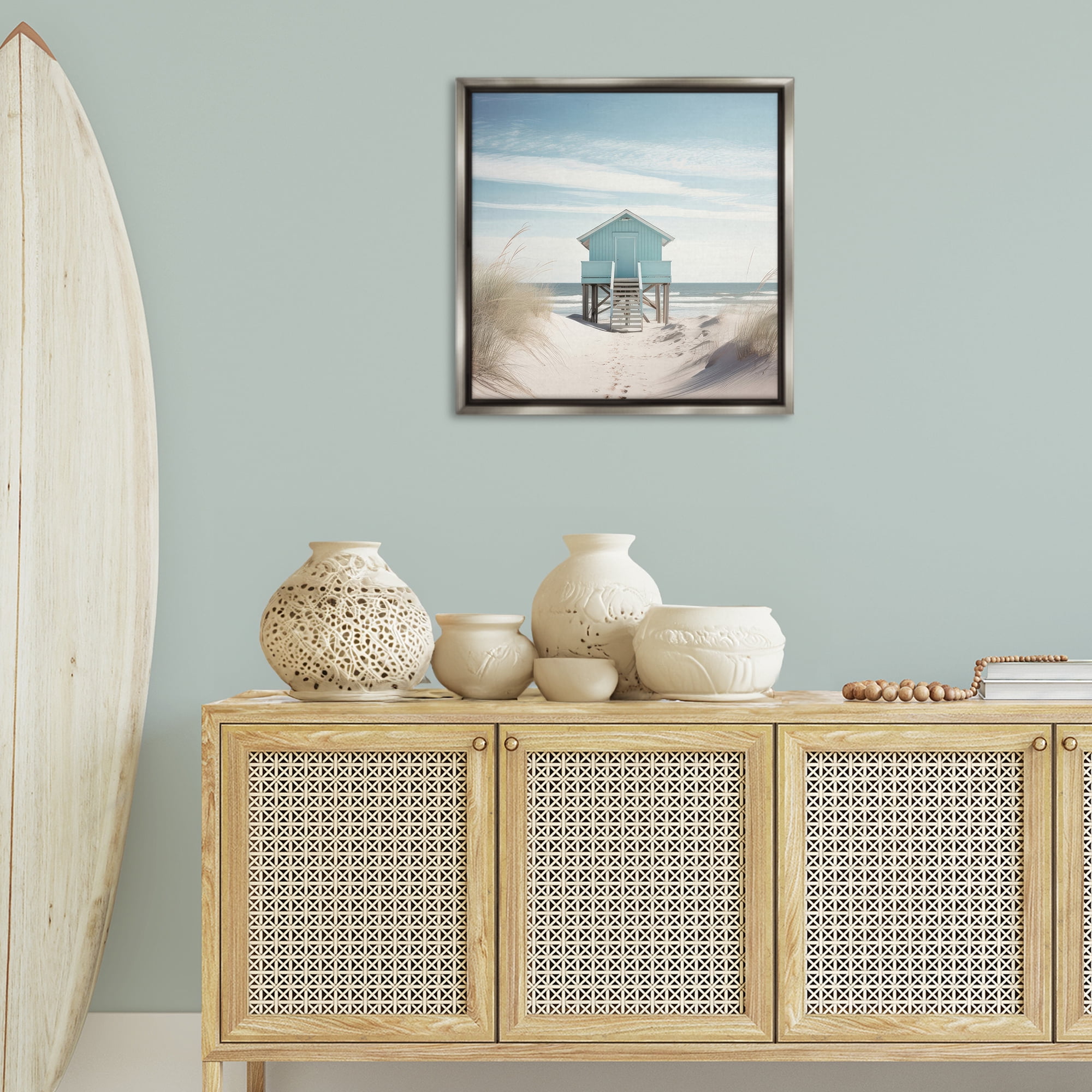 Stupell Industries Coastal Lookout Hut Nautical & Beach Painting Gray Floater Framed Canvas Art Print Wall Art, 25 x 25