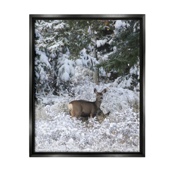 Stupell Industries Deer in Winter Trees Animals & Insects Photography Black Floater Framed Art Print Wall Art, 17 x 21