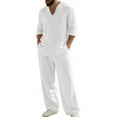 thumbnail image 2 of Seeotter Men's 2 Pieces Cotton Linen Set Henley Shirt Long Sleeve and Casual Beach Pants Summer Yoga Outfits, 2 of 7