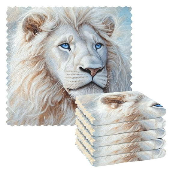 6 Pieces of Kitchen Towels 11x11Inch Kitchen Dish Cloths Kitchen Dish Towels Reuseable Cleaning Cloths White Lion
