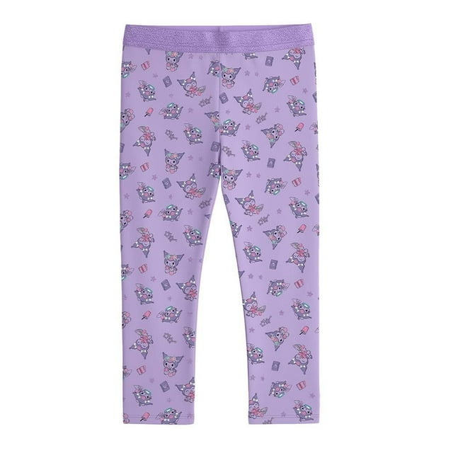 Legging casual Sanrio Kuromi para Niña, Legging Lurex Diseño Multidireccional Continuo poses Kuromi Lila Talla 8