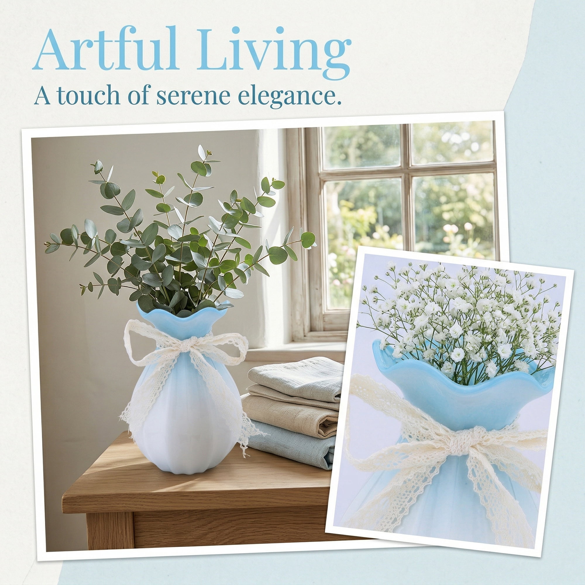 Unique Bargains Modern Ceramic Flower Vase for Centerpiece Blue 4.3"L x 4.3"W x 7.9"H