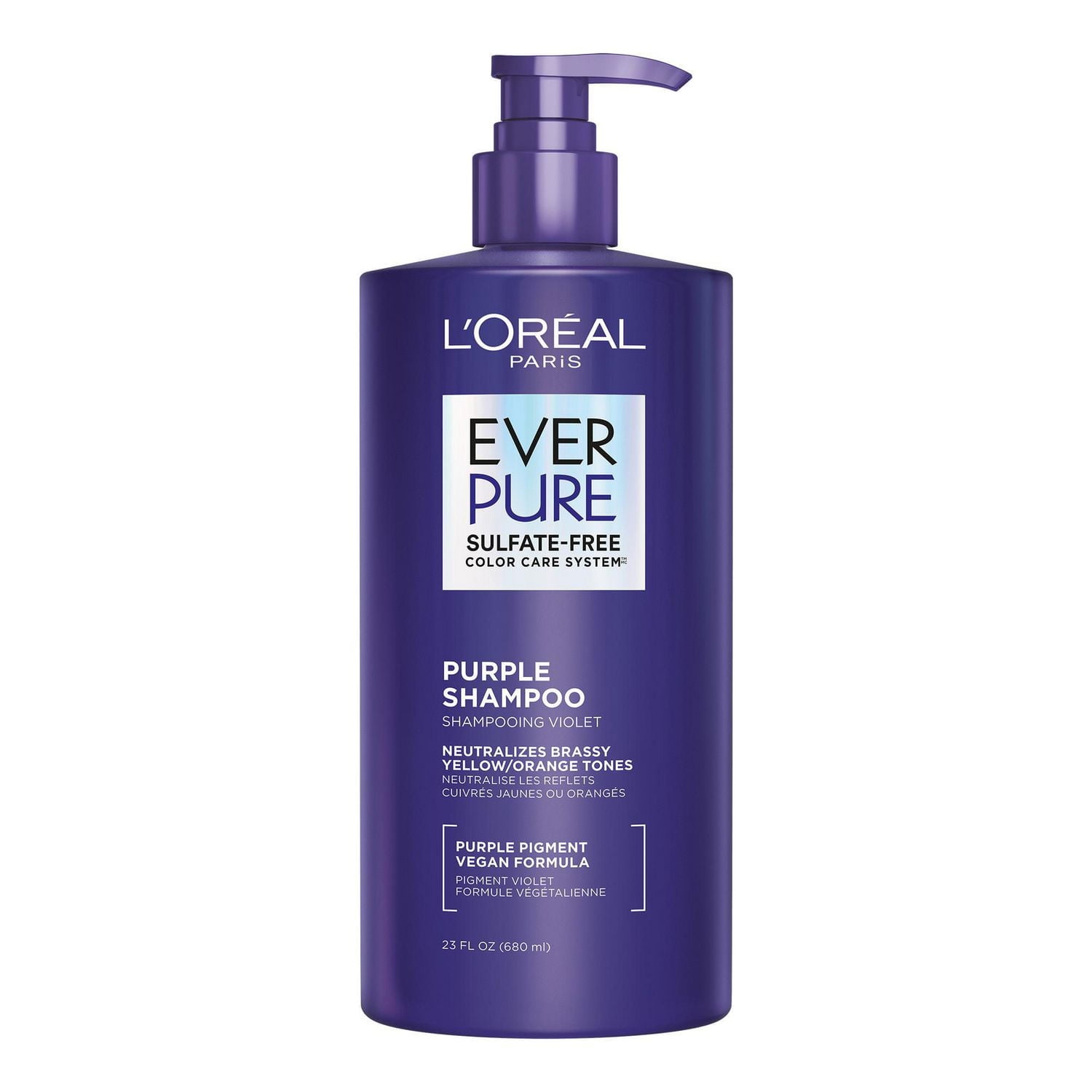 L'Oreal Paris EverPure Sulfate Free Purple Shampoo for Blonde, Bleached, Highlighted Brown, and Silver Hair, 680ml
