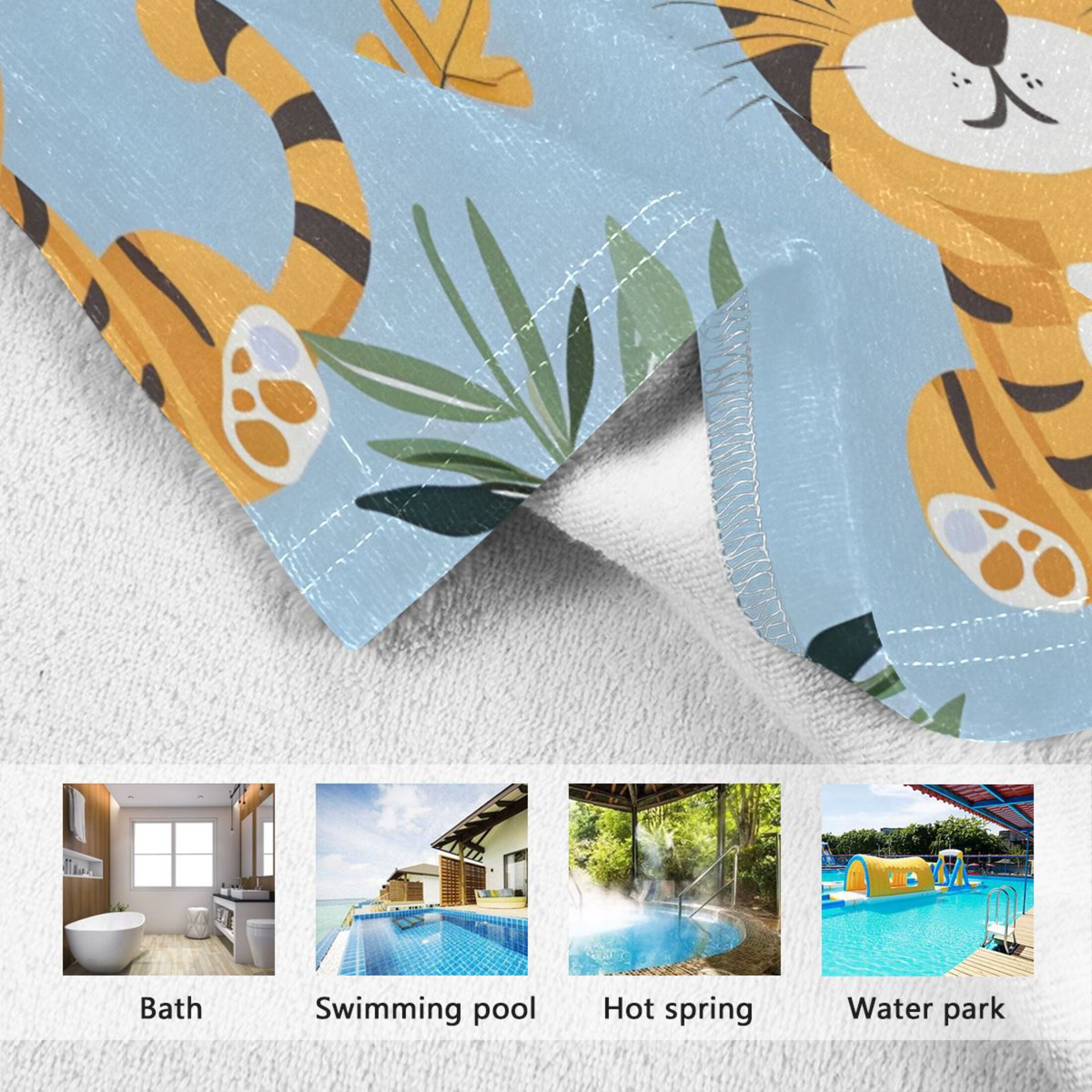 Kid Hooded Beach Towel Bath Poncho Towels Soft Absorbent Quick Dry for Boy Girl Cute Baby Tigers and Leaf S