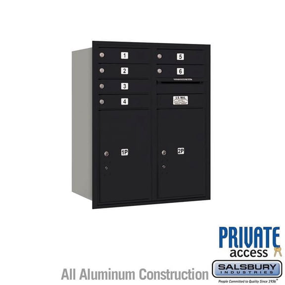 Salsbury Industries 31.125 x 37.875 x 16.5 in. Recessed Mounted 4C Horizontal Mailbox - Rear Loading - Private Access, Black