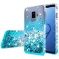 thumbnail image 3 of Compatible for Samsung Galaxy S9 Plus Case, with [Temper Glass Screen Protector] SOGA Diamond Glitter Liquid Quicksand Cover Cute Girl Women Phone Case [Clear/Teal], 3 of 6