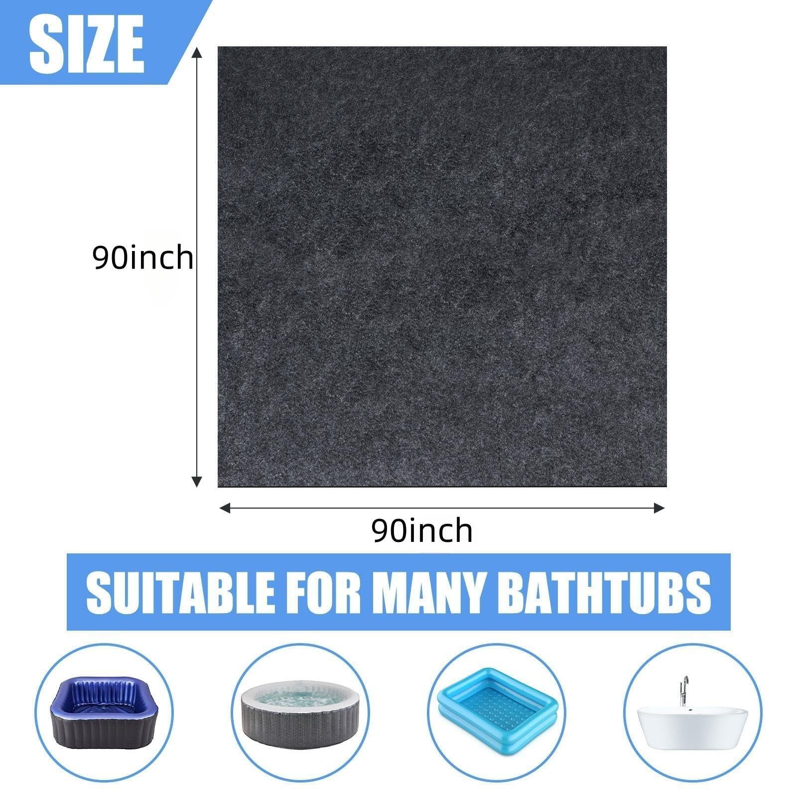 ZHIJYBO 90*90 Inch Square Hot Tub Pad, Inflatable Hot Tub Mat Outdoor Indoor for Protect Hot Tub Pool from Wear