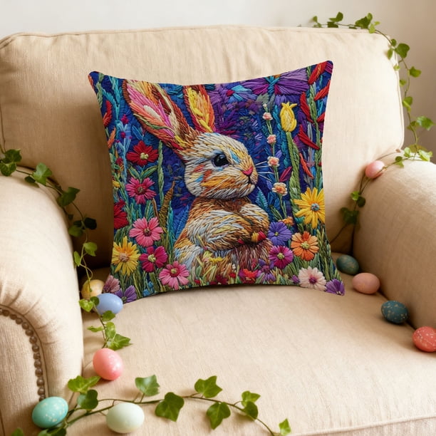 CaiYueKe Easter Bunny Pillow Cover 45x45cm - Decorative Throw Cushion Case for Sofa Couch Bed Living Room Home Decor, Spring Holiday Accent Pillow