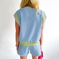 thumbnail image 4 of Nrmvnmi Y2K Short Sets Women 2 Piece Outfits Color Block Short Sleeve Round Neck T Shirt and Shorts Tracksuit Set Blue MMothers Day Gifts, 4 of 4