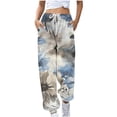 thumbnail image 2 of BiZtdJrK Gym Sweatpant for Women Floral Print Drawstring High Waist Casual Joggers Trendy Travel Sweat Pants with Pockets Multicolor S, 2 of 5