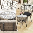 thumbnail image 6 of LOGYAT Boho 3 Piece Bistro Set, Modern Outdoor Wicker Patio Furniture, Two Chairs and a Tempered Glass Top Table, Natural Rattan， Black Cushion, 6 of 6