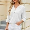 thumbnail image 5 of MIUOWANP Women's 3/4 Sleeve Tops Solid Color V-Neck Loose Button-Down Shirt Size XL(10)White, 5 of 8